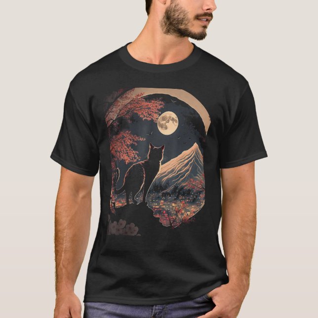 Japanese Aesthetic Sakura Cherry Blossoms cute cat T-Shirt (Vorderseite)