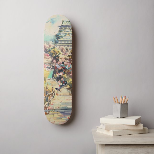 Japanese Anime Girl Japan Cherry Blossom Skateboard (Wandkunst)