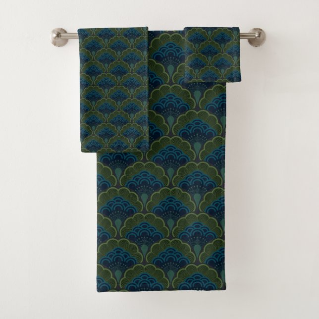 Japanese art deco style_Deep Forest Badhandtuch Set (Insitu)