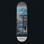 Japanese Asian Art Lake in Moonlight Skateboard<br><div class="desc">A lush blue and gray vintage Japanese print personalized skateboard. Moonlight,  mountains.</div>