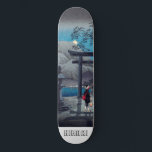 Japanese Asian Art Lake in Moonlight Skateboard<br><div class="desc">A lush blue and gray vintage Japanese print personalized skateboard. Moonlight,  mountains.</div>