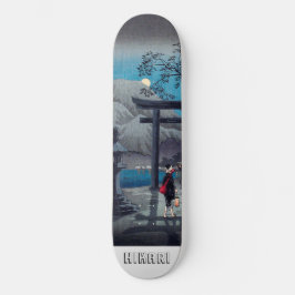 Japanese Asian Art Lake in Moonlight Skateboard