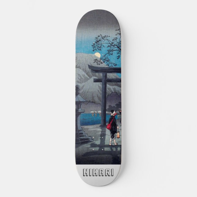 Japanese Asian Art Lake in Moonlight Skateboard (Vorderseite)