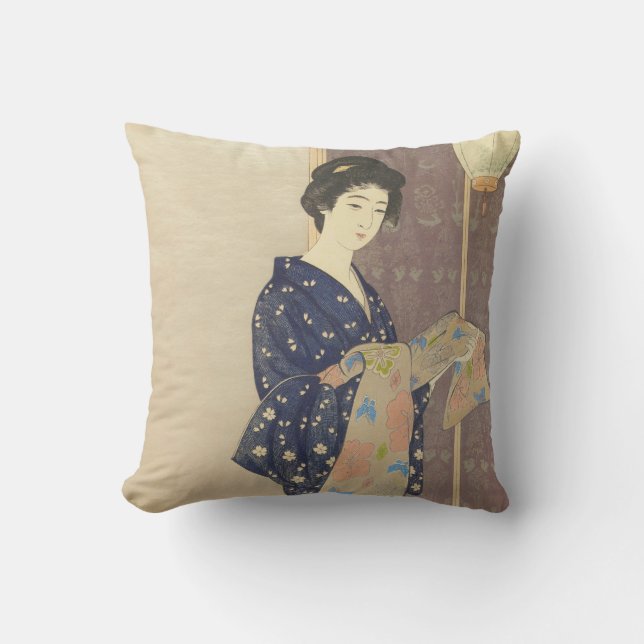 Japanese Beauty in Summer Kimono Kissen (Vorderseite)