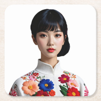 Japanese beauty pinup rechteckiger pappuntersetzer