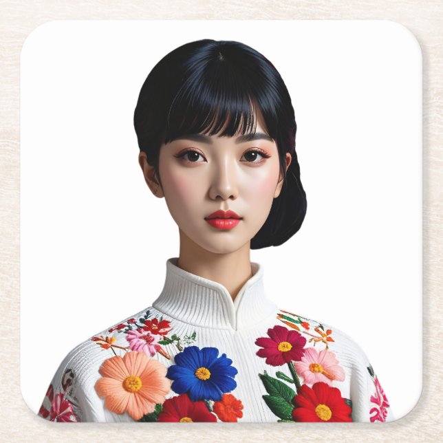 Japanese beauty pinup rechteckiger pappuntersetzer (Vorderseite)