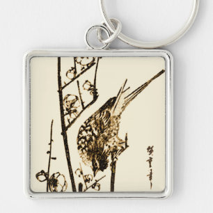 Japanese Bird on a Branch - Brown and Beige Schlüsselanhänger