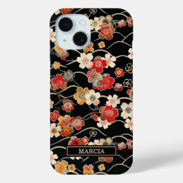 Japanese Black Floral Pattern Monogrammed Case-Mate iPhone Hülle