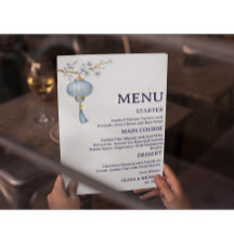 Japanese Blue Lantern Wedding Menu Card