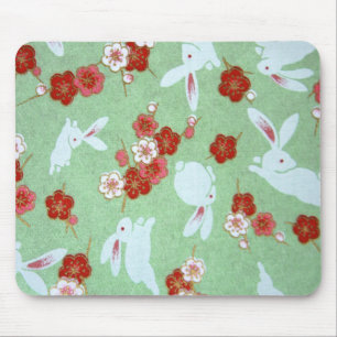 JAPANESE BUNNIES WITH FLOWERS MOUSE PAD MOUSEPAD