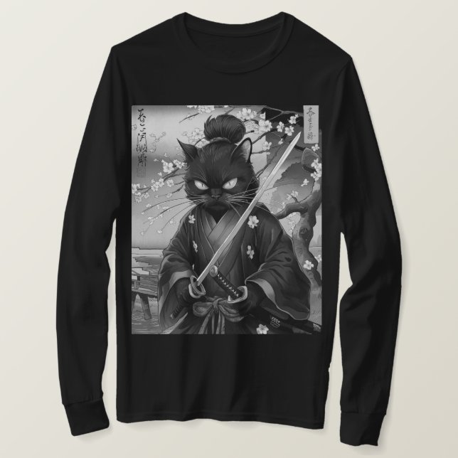 Japanese Cat Samurai Warrior T-Shirt (Design vorne)