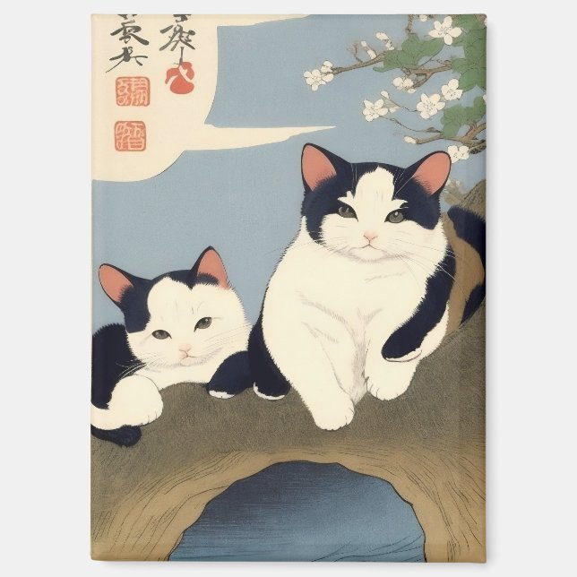 Japanese Cats Blossom Tree Magnet (Vorderseite)