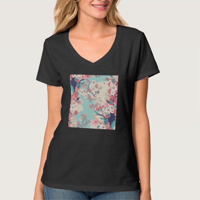 Japanese Cherry Blossom Flower Pink Sakura Floral  T-Shirt (Vorderseite)