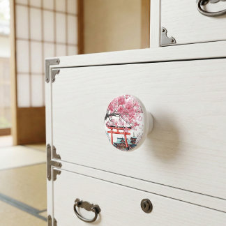 Japanese Cherry Blossom Sakura Floral Drawer Pull Keramikknauf