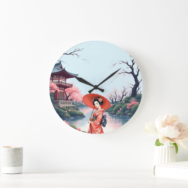 Japanese Cherry Blossom Wall Clock  Große Wanduhr (Zuhause)
