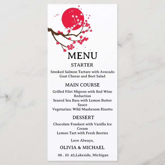 Japanese cherry blossom wedding menu (Devant)