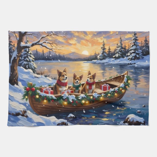 Japanese Chin Christmas Boat Holiday Geschirrtuch (Horizontal)