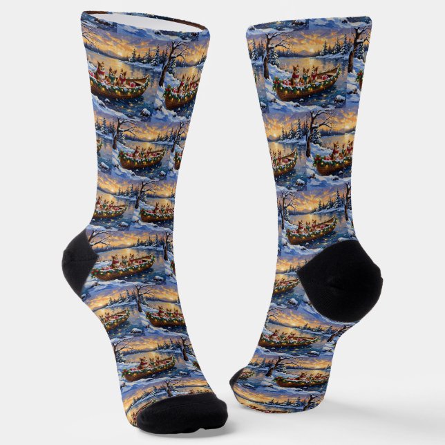Japanese Chin Christmas Boat Holiday Socken (Gewinkelt)