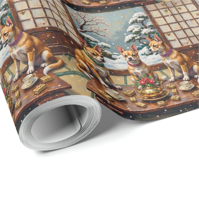 Japanese Chin Christmas Palace Tea Party Holiday Geschenkpapier (Rolleneckpunkt)