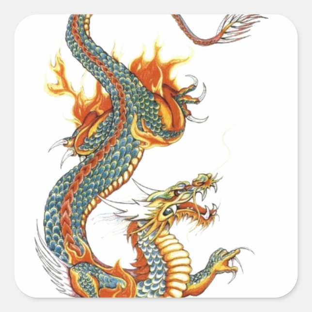JAPANESE COLORED DRAGON QUADRATISCHER AUFKLEBER (Vorderseite)