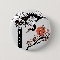 Japanese crane bird and blooming sakura
