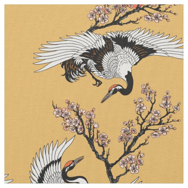 Japanese crane bird and blooming sakura stoff (Nahaufnahme)