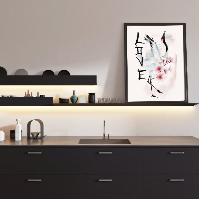 Japanese Crane Sakura Cherry Blossoms Elegant Love Poster (Von Creator hochgeladen)