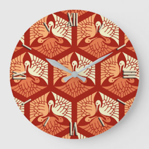 Japanese Cranes, Mandarin and Light Orange Große Wanduhr