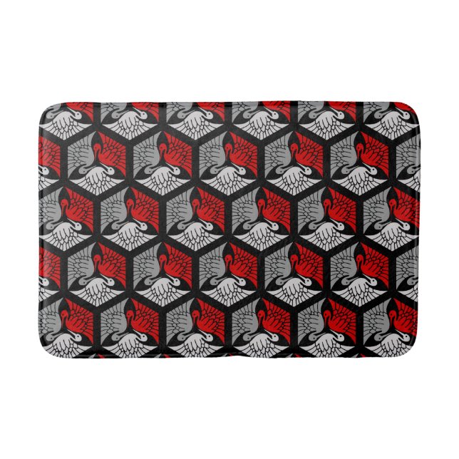 Japanese Cranes, Red, Gray / Grey and Black Badematte (Vorderseite)