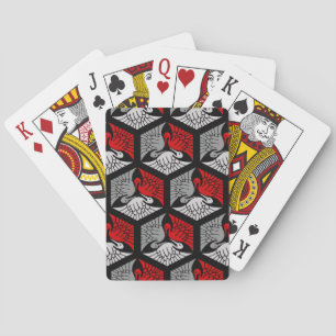 Japanese Cranes, Red, Gray / Grey and Black Spielkarten