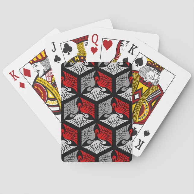 Japanese Cranes, Red, Gray / Grey and Black Spielkarten (Rückseite)
