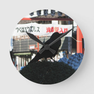 Japanese Crow Runde Wanduhr