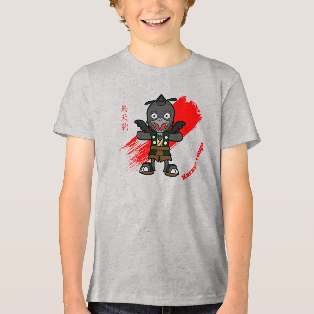 Japanese Crow Tengu Yokai Tri-Blend Shirt (Vorderseite)