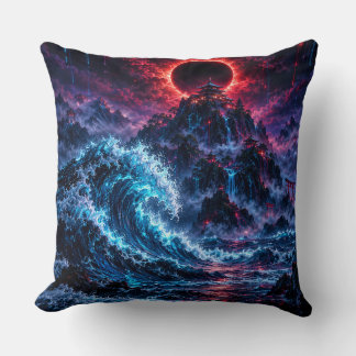 Japanese Cyberpunk Mountain Wave Eclipse Poster Kissen