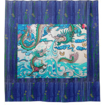 JAPANESE DRAGON AUF DER BLAUEN DUSCHKURTAN