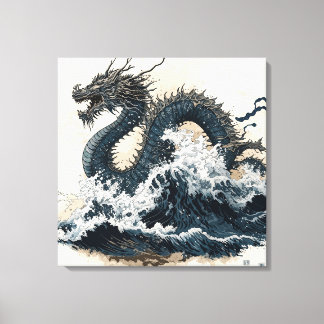 Japanese dragon, Katsushika Hokusai style Leinwanddruck