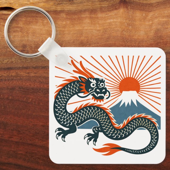Japanese Dragon & Rising Sun Keychain Schlüsselanhänger (Vorderseite)