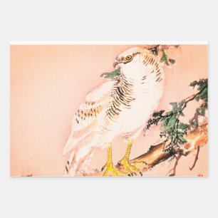 JAPANESE FALCON WOODBLOCK DRUCKSCHALTFLEUNDUNGEN GESCHENKPAPIER SET