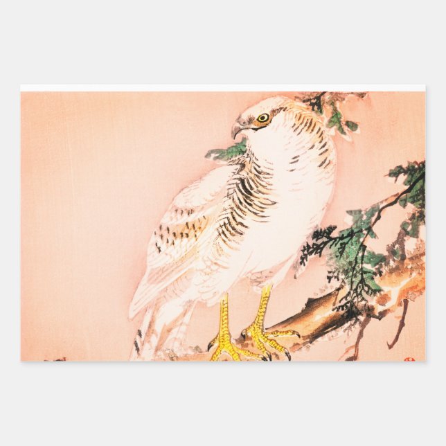 JAPANESE FALCON WOODBLOCK DRUCKSCHALTFLEUNDUNGEN GESCHENKPAPIER SET (Vorderseite)