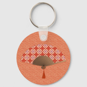 Japanese Fan, Shippo Motif, Mandarin Orange Keycha Schlüsselanhänger