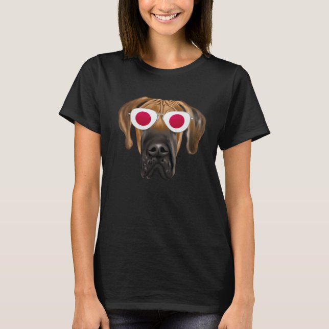 Japanese Flag Brown Great Dane Dog Japan Pocket T-Shirt (Vorderseite)