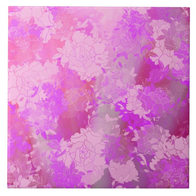 Japanese flowers pink patterns fliese (Vorderseite)