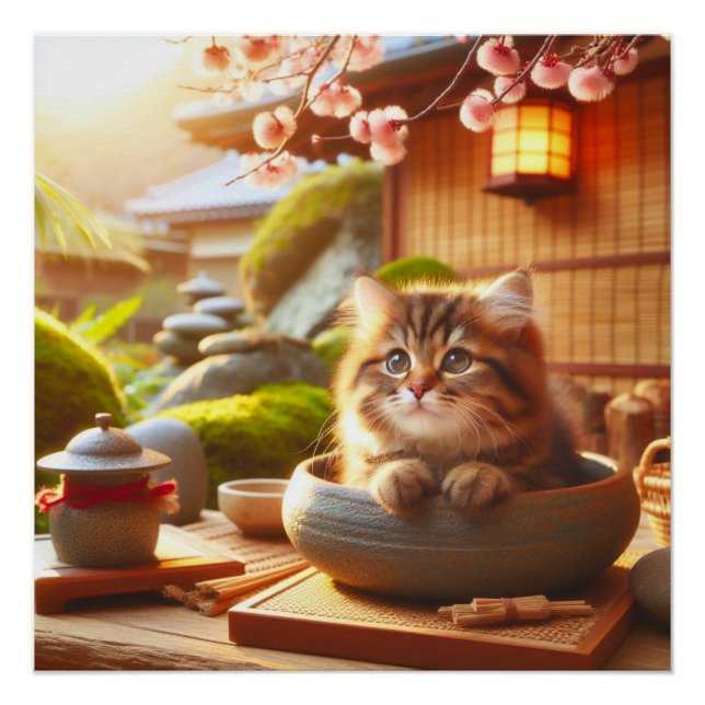 Japanese fluffy brown tabby cat poster (Vorderseite)