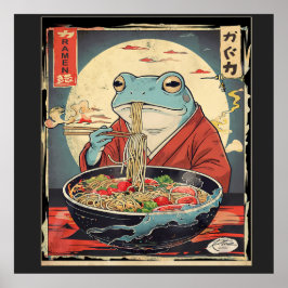 Japanese Frog Eating Ramen for funny food lovers Poster