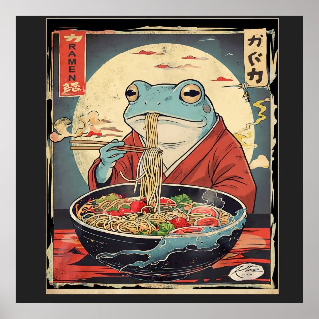 Japanese Frog Eating Ramen  for funny food lovers Poster (Vorne)