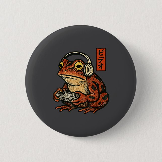 Japanese Gamer Frog Art Men Women Boys Funny Vinta Button (Vorderseite)