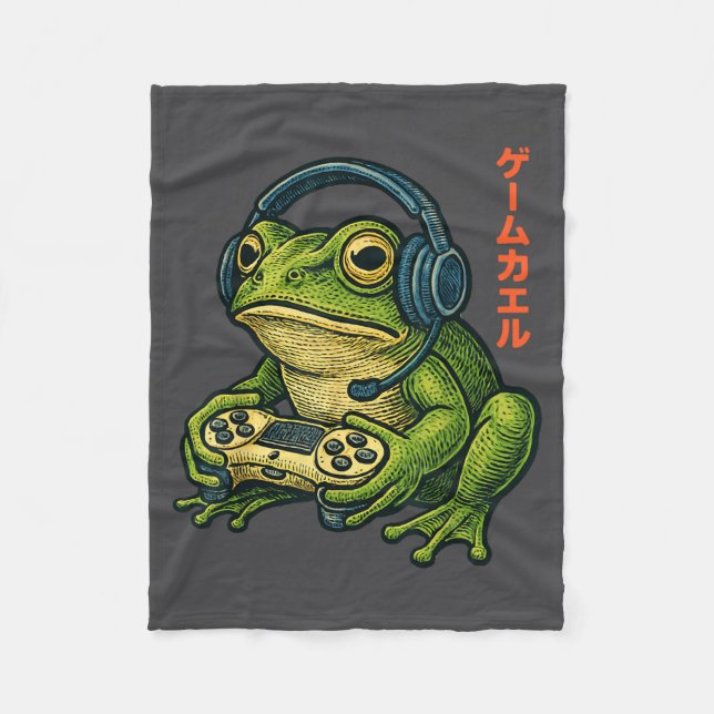 Japanese Gamer Frog Art Men Women Boys Funny Vinta Fleecedecke (Vorderseite)