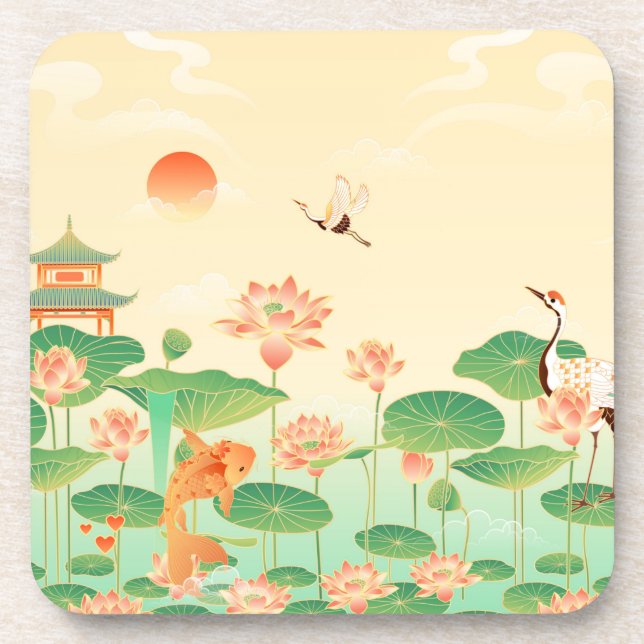 Japanese Garden Koi Pond and Waterlilies Art Getränkeuntersetzer (Vorderseite)