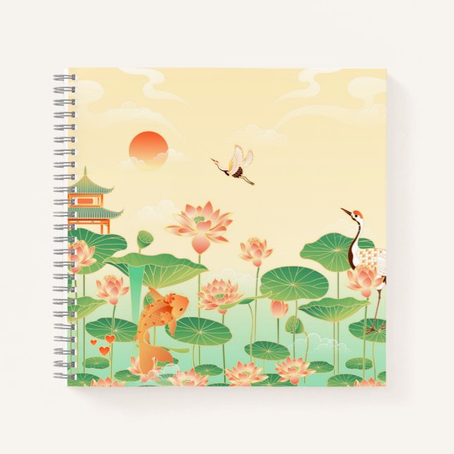Japanese Garden Koi Pond and Waterlilies Art Notizbuch (Vorderseite)
