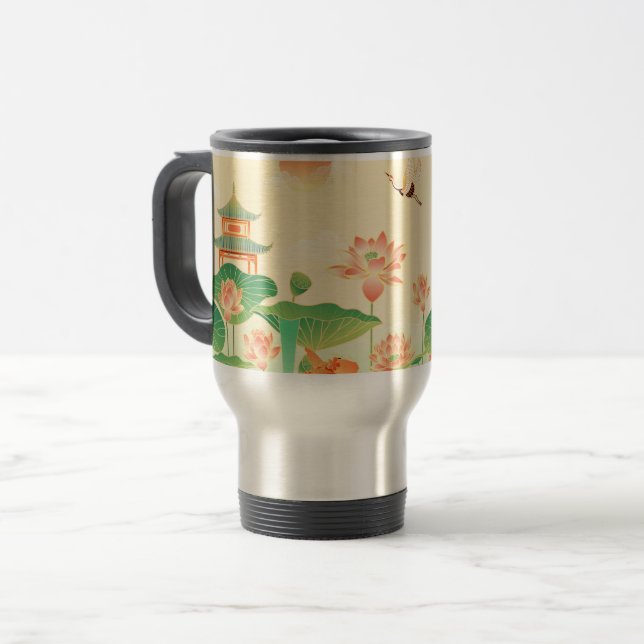 Japanese Garden Koi Pond and Waterlilies Art Reisebecher (Vorderseite Links)